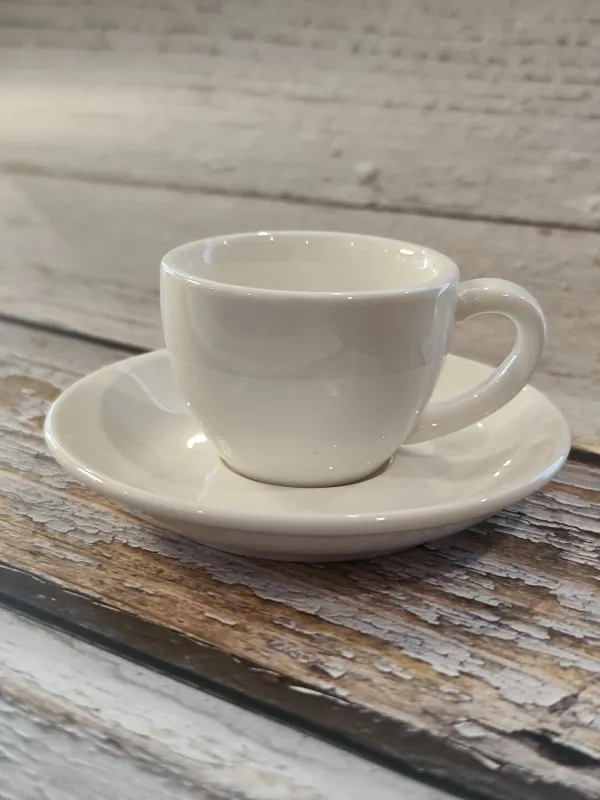 ACME Style Ceramic Mug with Saucer 70ml – White