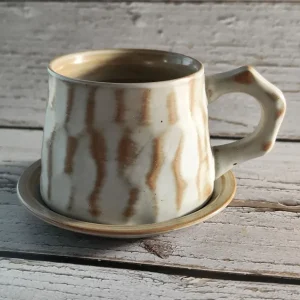 Creative Ceramic Mug with Saucer 300ml – Off-White
