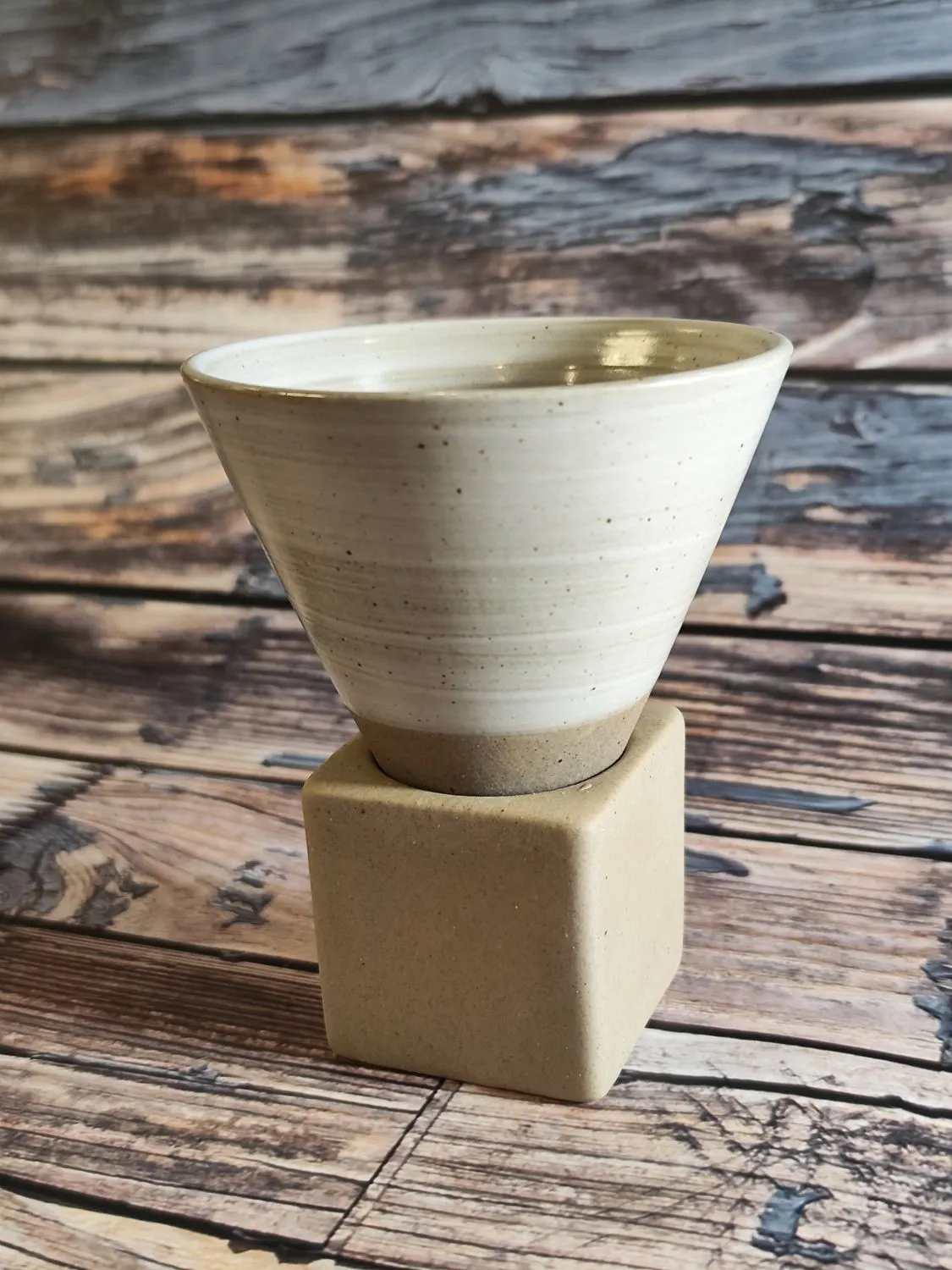 Cone Shaped Ceramic Cup with Base 150ml – Off-White